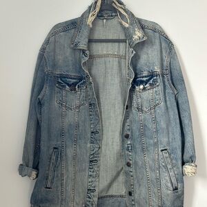 Free People Oversized Distressed Denim Jacket